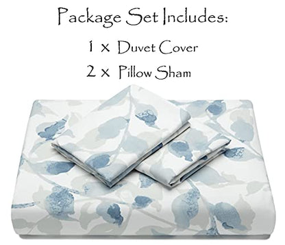  Duvet Cover King Set Ultra Soft Layered Leaf Print 3-Piece Reversible Bedding - Brushed Microfiber Comforter Cover - Zipper Closure (1 Duvet Cover & 2 Pillow Shams) Blue Taupe - King