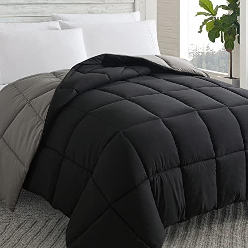  Cosybay Down Alternative Comforter (Black, Full) - All Season Soft Quilted Full Size Bed Comforter - Reversible Lightweight Duvet Insert With Corner Tabs - Winter Summer Warm Fluffy, 82x86 Inches