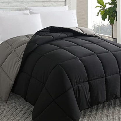  Cosybay Down Alternative Comforter (Black, Full) - All Season Soft Quilted Full Size Bed Comforter - Reversible Lightweight Duvet Insert With Corner Tabs - Winter Summer Warm Fluffy, 82x86 Inches