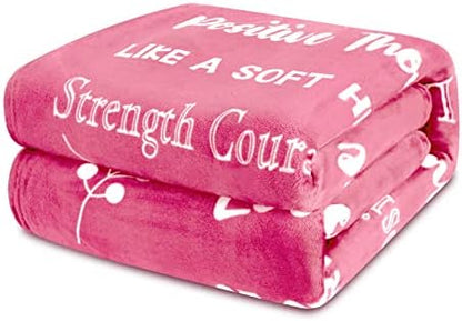  Breast Cancer Gifts For Women Fleece Healing Thoughts Blanket Super Soft & Warm Get Well Breast Cancer Blanket Sympathy Gift With Inspirational Positive Energy (50"x60", Pink)