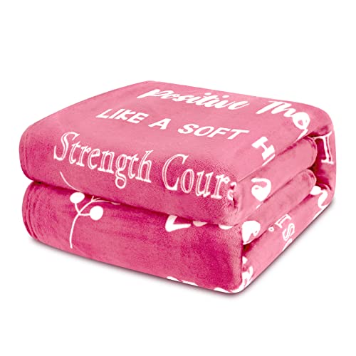  Breast Cancer Gifts For Women Fleece Healing Thoughts Blanket Super Soft & Warm Get Well Breast Cancer Blanket Sympathy Gift With Inspirational Positive Energy (50"x60", Pink)