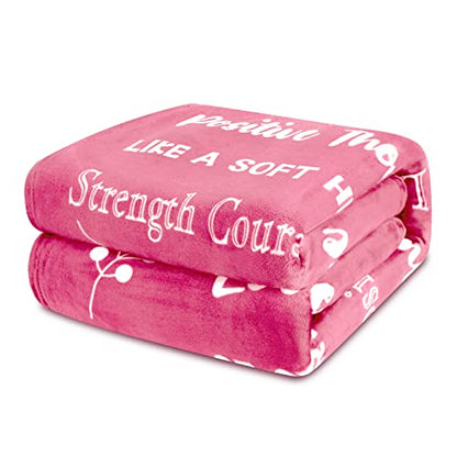  Breast Cancer Gifts For Women Fleece Healing Thoughts Blanket Super Soft & Warm Get Well Breast Cancer Blanket Sympathy Gift With Inspirational Positive Energy (50"x60", Pink)