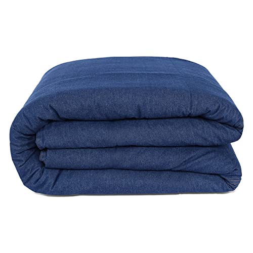  Karin Maki 100% Washed Cotton Yarn Dyed Blue Denim Duvet Cover With Button Closure - Soft And Fade-Resistant Natural Modern Style Comfy Bedding Duvet Cover - Full