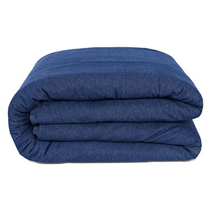  Karin Maki 100% Washed Cotton Yarn Dyed Blue Denim Duvet Cover With Button Closure - Soft And Fade-Resistant Natural Modern Style Comfy Bedding Duvet Cover - Full