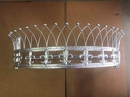  Rose Metal Wall Teester Bed Crown Canopy - Antique Crown Wall Decor With Built-in Rods & Hardware - For Over Beds Or Windows - Drapery Panels Not Included - White (24.75" Wx16.75 Dx11 H)
