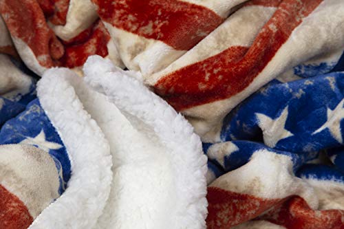  Wrangler Stars & Stripes USA American Flag Sherpa Fleece 54x68 Throw Blanket, 54" X 68", White