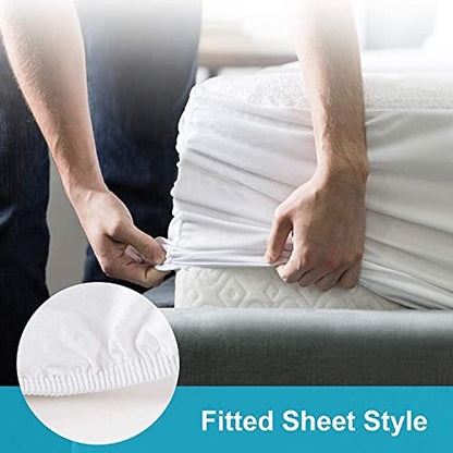  Mattress Protector-RV Short Queen, Premium, Cotton Waterproof Mattress Cover Protectors Fitted Sheet Style Elastic Fitted Mattress Cover Terry Top Surface Fits 15" Deep Pocket, White