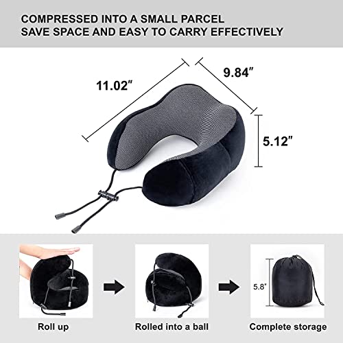  Golden Scute Travel Neck Pillow, Soft Travel Pillow For Airplanes 100% Memory Foam Airplane Pillow Travel Neck Pillow Sets For Airplane, Sleeping, Office, Neck Pain (Black)