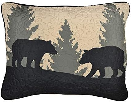  Throw Pillow - Bear Walk Plaid Lodge Decorative Throw Pillow With Bear Pattern - Rectangular