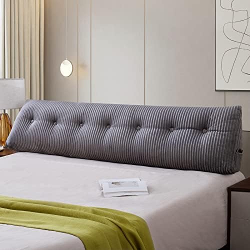  Arge Headboard Pillow Headboard Wedge Pillow Bed Rest Reading Pillow Bolster Triangular Pillow For Sitting In Bed-Backrest Positioning Support Long Pillow For Daybed (Queen:59x8x20 Inches,Grey)
