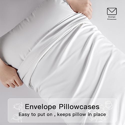  REDASW 100% Egyptian Cotton 1200 Thread Count King Size Sheets Set,Bed Sheet 4 Piece Sets,16 Inches Deep Pocket,All Season (White)