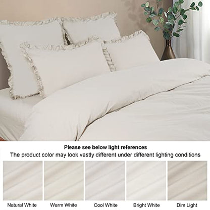  PHF 100% Washed Cotton Ruffle Pillowcases Standard Size, 2 Pack 20" X 26" Pillow Shams, No Insert, Ultra Soft Cotton Linen Like Pillow Cases,Decorative Farmhouse Bedding Pillow Covers, Linen