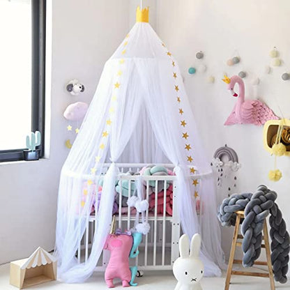 Bed Canopy Girls Mosquito Net Canopy Dreamy Princess Tent Hanging Dome Chiffon Yarn Canopy Net Room Decor For Kids Teenager(White)