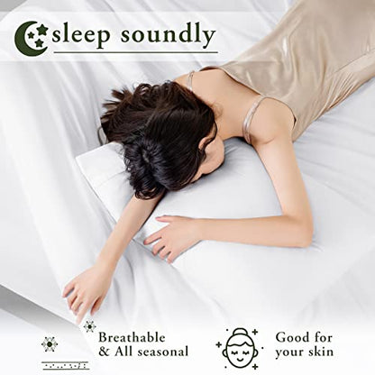  LBRO2M 1000 Thread Count 100% Egyptian Cotton Queen Size Sheets Set,Wrinkle Breathable Bed Sheet 4 Piece Sets,16 Inches Deep Pocket,Bedding Soft Comforterble,Sateen Weave Long Staple,White
