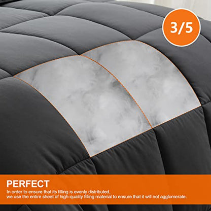  Full Size Comforter,Luxurious All Season Cooling Fluffy Soft Quilted Down Alternative Comforter Reversible Duvet Insert With Corner Tabs,Dark Grey,82x86 Inches