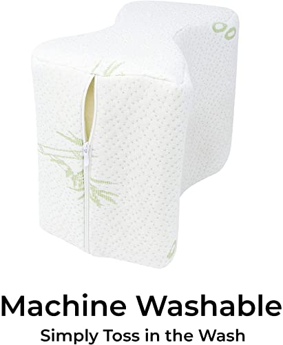  Aholicdeals Orthopedic Bamboo Knee Pillow For Side Sleepers - Sciatica Relief - 100% Memory Foam Leg Pillow Wedge Contour, White, 10 X 8 X 5