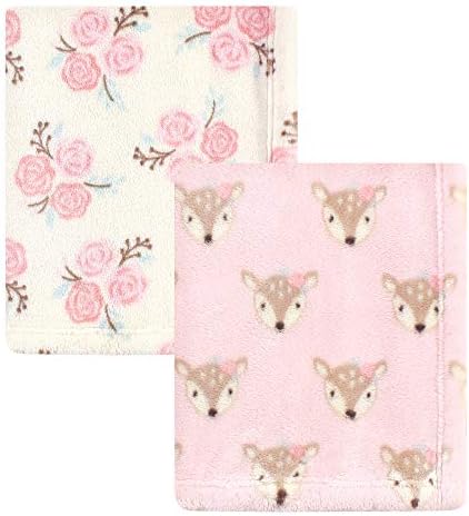  Hudson Baby Unisex Baby Cozy Plush Luxury Blankets 2pk, Pink Elephants, One Size