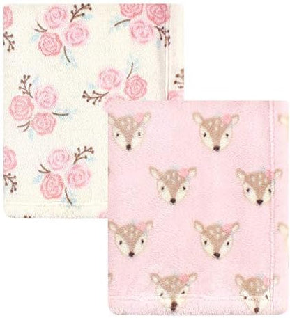  Hudson Baby Unisex Baby Cozy Plush Luxury Blankets 2pk, Pink Elephants, One Size