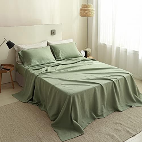  Simple&Opulence French Linen Flat Sheet With Embroidered Border-100% Stone Washed Flax Bedding,Queen Size(90''x102'') Ultra Soft,Breathable Flat Top Sheet-1 Piece Bed Flat Sheet Only(Linen)