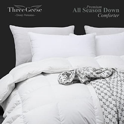  Three Geese All Season Down Comforter,Bedding Comforter Duvet Insert Medium Warmth With 48oz Fill Weight,100% Skin-Friendly Cotton,King 106x90 Inches,750 Fill Power Fluffy With Corner Tabs.