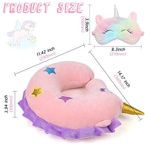  Kids Travel Pillow,Unicorn Kids Neck Pillow For Traveling With Sleep Mask,Cute Toddler Car Flight Pillow,Kids Travel Essentials Airplane Road Trip Must Have,Cartoon Gift For Adult,Toddler,Child,Girl