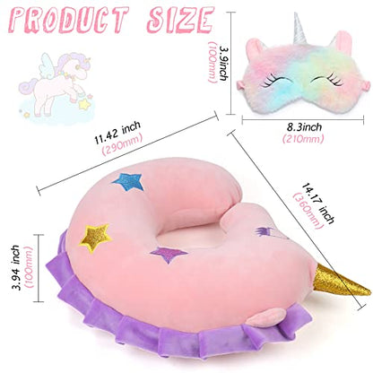  Kids Travel Pillow,Unicorn Kids Neck Pillow For Traveling With Sleep Mask,Cute Toddler Car Flight Pillow,Kids Travel Essentials Airplane Road Trip Must Have,Cartoon Gift For Adult,Toddler,Child,Girl