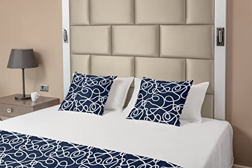  Ambesonne Navy Bed Runner Set, Under The Sea Atlantic Ocean Inspired Tangled Boat Ship Marine Image Print, Decorative Bedding Scarf And 2 Pillow Shams For Hotels Homes, King, Navy Blue