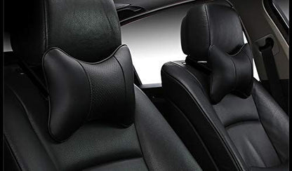  Yuhuru Car Neck Pillows Both Side Pu Leather 2pieces Pack Headrest Fit For Most Cars Universal Heatrests Pillow For Home And Office Chair (Black)