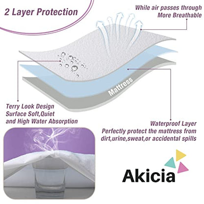  Twin Mattress Protector For Potty Training, Waterproof Fitted Bed Cover Single Size Washable, Up To 18 Inch Deep Pocket, Soft, Breathable, Noiseless, White
