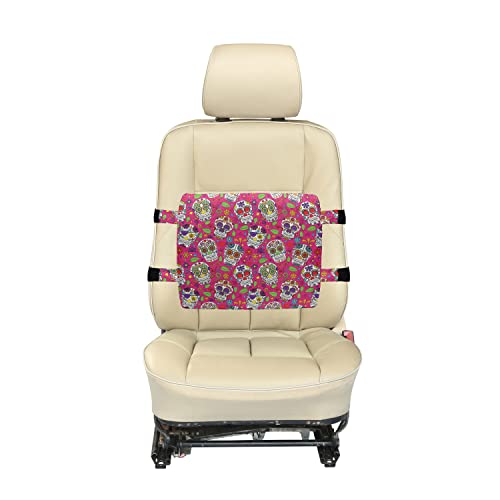  Ambesonne Sugar Skull Lumbar Back Support Pillow, All Saints Day Oriental Mexican Flowers Hearts Vibrant Design Print, High Density Foam For Office Chairs Car Seats, 14" X 13", Hot Pink Purple Green