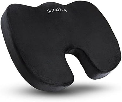  SnugPad Memory Foam Lumbar Pillow And Seat Cushion Combo, Ergonomic, Lower Back And Coccyx Support, Premium Washable Velvet Covers With Non-Slip Bottom, Ideal For Office Chairs And Car Seats (Black)