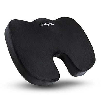  SnugPad Memory Foam Lumbar Pillow And Seat Cushion Combo, Ergonomic, Lower Back And Coccyx Support, Premium Washable Velvet Covers With Non-Slip Bottom, Ideal For Office Chairs And Car Seats (Black)