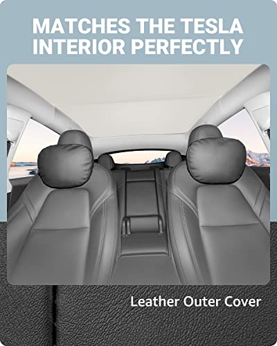  Basenor Tesla Headrest Pillow Comfortable Neck Pillow Support Cushion Three-Section Adjustable Strap Soft Leather For Driving 2016-2023 Model 3 Model Y 2022-2023 Model S Model X No Logo (Set Of 2)