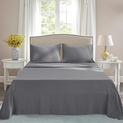  CHUN YI Bed Sheets Queen Size, 4 Piece Sheet Set, Fitted Sheet And Pillowcase Set, Queen Sheets Deep Pocket, Super Soft Breathable Cooling Sheets Hotel Luxury Sheets Easy Care (Grey)
