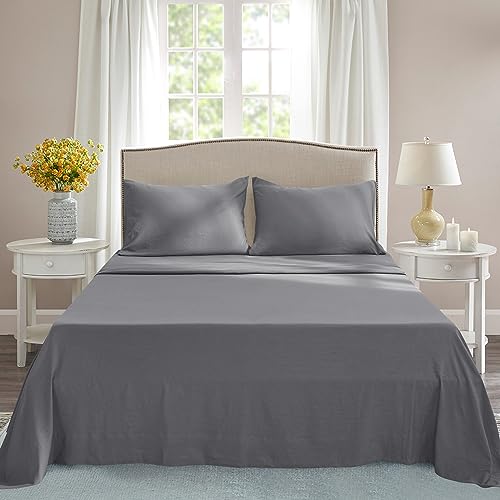  CHUN YI Bed Sheets Queen Size, 4 Piece Sheet Set, Fitted Sheet And Pillowcase Set, Queen Sheets Deep Pocket, Super Soft Breathable Cooling Sheets Hotel Luxury Sheets Easy Care (Grey)