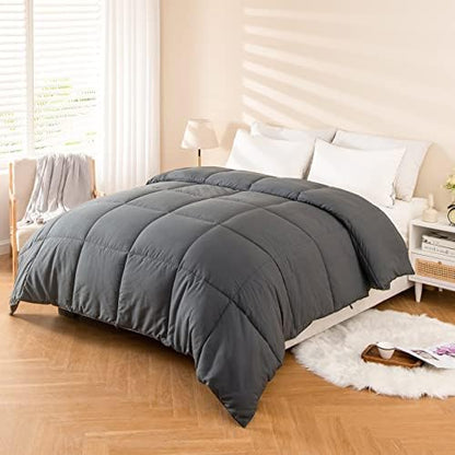  All Season Soft Down Comforter, Alternative Bed Quilt, Reversible Corners, Winter Summer Warm & Fluffy Quilt Full Size (White, Queen)