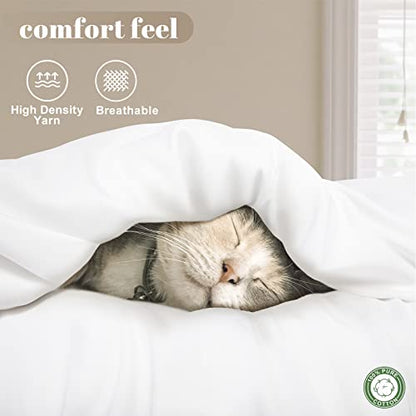  LBRO2M 100% Cotton 1200 Thread Count Sheets Set King Size,Bed Sheet 4 Piece Sets,16 Inches Deep Pocket,All Season,Bedding Super Soft Comforterble,White