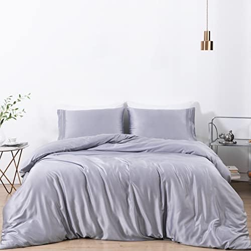  MISERRO Gray Duvet Cover Queen Size - Silky Soft For Hair And Skin Duvet Cover Set 3 Pieces With Zipper Closure, 1 Duvet Cover And 2 Pillow Shams
