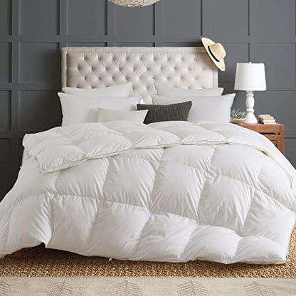  All Season Goose Down Comforter Corner Tabs-Baffle Box Design Duvet Insert Queen Size-Ultra Soft 750 Fill Power 46 Oz Feather Down Fill-Hotel Collection-Medium Warmth (90x90, White)