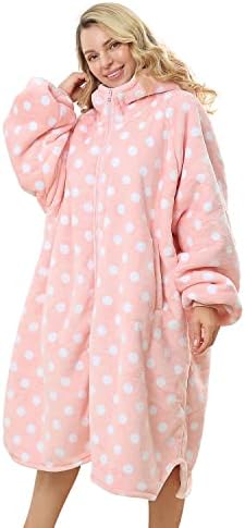  Topblan Oversized Hoodie With Zipper For Adults, Flannel Blanket Hoodie Sweatshirt With Zipper, Sherpa Wearable Blanket Plush Sweatshirt, Gifts For Women Men