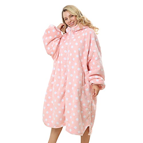  Topblan Oversized Hoodie With Zipper For Adults, Flannel Blanket Hoodie Sweatshirt With Zipper, Sherpa Wearable Blanket Plush Sweatshirt, Gifts For Women Men
