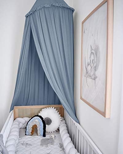  Kids Bed Canopy With Frills Cotton Cover Net For Baby Crib Reading Nook Curtain Hideaway Hanging Round Tent Nursery Bedding Play Room Decor