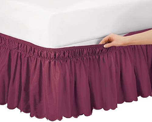  Scalloped Elastic Bed Wrap Around, Easy Fit, Dust Ruffle Bedskirt, Blue, Twin/Full