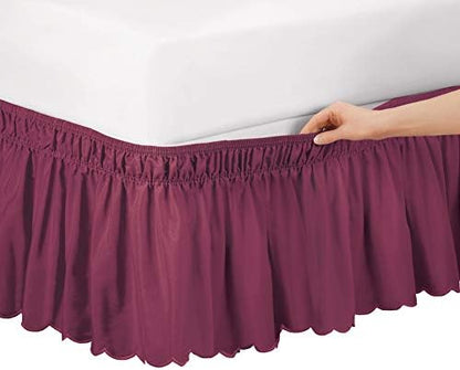  Scalloped Elastic Bed Wrap Around, Easy Fit, Dust Ruffle Bedskirt, Blue, Twin/Full