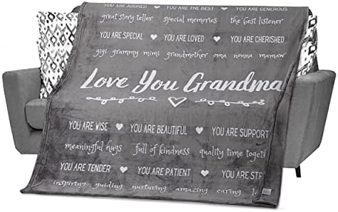  Gift For Grandma From Grandchildren, Granddaughter, Grandson, Mothers Day Gifts For Grandma, Grandmother Throw Blanket For Birthday, 60x50 Inches (Fleece, Grey)