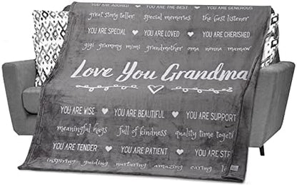  Gift For Grandma From Grandchildren, Granddaughter, Grandson, Mothers Day Gifts For Grandma, Grandmother Throw Blanket For Birthday, 60x50 Inches (Fleece, Grey)