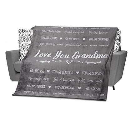  Gift For Grandma From Grandchildren, Granddaughter, Grandson, Mothers Day Gifts For Grandma, Grandmother Throw Blanket For Birthday, 60x50 Inches (Fleece, Grey)