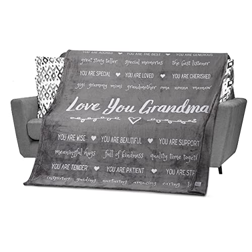  Gift For Grandma From Grandchildren, Granddaughter, Grandson, Mothers Day Gifts For Grandma, Grandmother Throw Blanket For Birthday, 60x50 Inches (Fleece, Grey)