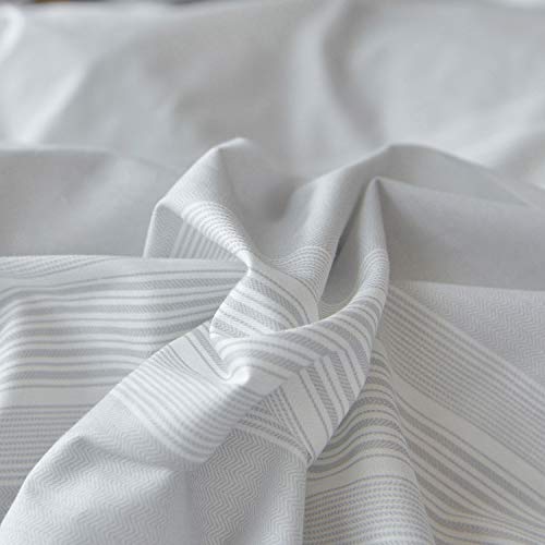  OREISE Duvet Cover Set King Size 100% Cotton White/Light Gray Printed Striped Style Reversible Design 3Piece Bedding Set (1 Duvet Cover + 2 Pillow Shams) With Zipper Closure Soft Breathable Luxury