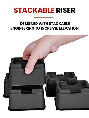  IPrimio Stackable Furniture Risers, Fits Caster Wheels - Square, 2 Inch Lift, Heavy Duty, 4 Pack, Up To 5000lbs - Bed Raising Blocks - Safe, Sturdy Bed Lifts For College Dorm Rooms, Couches, Desks